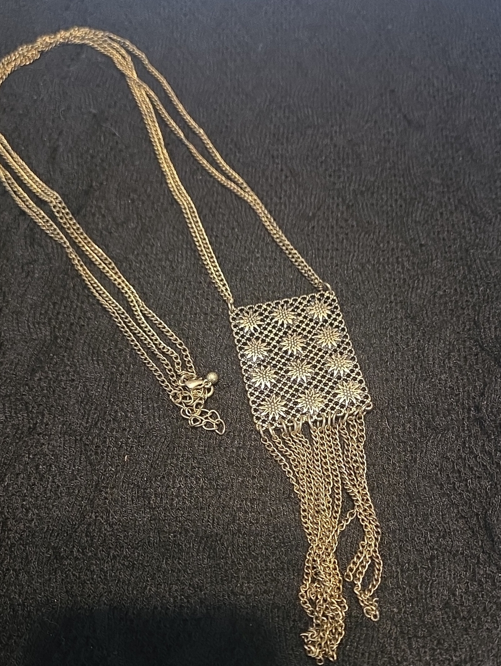 Delicate Gold-Tone Filigree Tassel Necklace